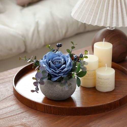 mizii DIY Small Artificial Flowers Potted Kit Fake Flower Realistic Silk Rose and Greenery with Vase for Gifts Table Centerpiece Mantle Office Desk Shelves Living Room Decorations (Navy Blue) - color: Navy Blue