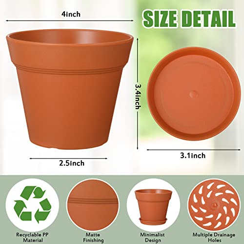 Mumufy 54 Pack 4 Inch Plant Pots Bulk Small Planter with Drainage Hole and Saucer Small Plastic Pots for Flowers Succulent Cactus and All House Indoor(Terracotta) - color: Terracotta