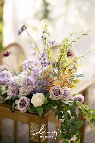 Ling's moment Artificial Flowers and Greenery Combo Box for DIY Lilac & Cream Wedding Bouquet Centerpieces Floral Arrangement Decor - color: Lilac & Cream