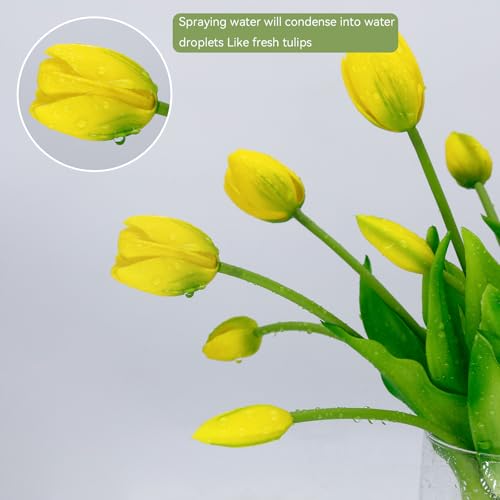 4 Budles (20Pcs) Yellow Tulips Artificial Flowers 13" Latex Fake Flowers for Wedding Home Decor(Yellow) - color: Yellow