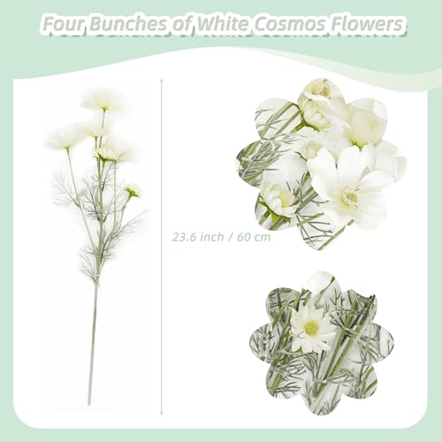White Artificial Flowers Calliopsis Silk Flower Arrangements, 4 Pcs Long Stem Cosmos Plastic Flowers for Vase, 23.6 Inch Wildflowers Artificial Flowers Bulk for Decor, Wedding Centerpieces, Garden - color: White, size: 4pcs