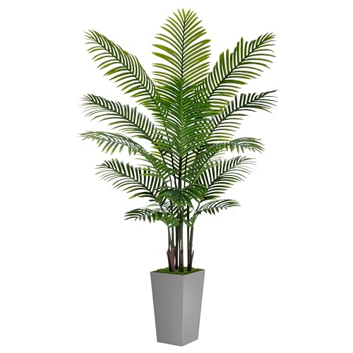 Artificial Palm Tree 6FT - Fake Tree with Gray Tall Planter - Faux Tropical Areca Floor Plant in Pot - Artificial Silk Plant for Home Office Living Room Decor Indoor - color: Gray, size: 6ft