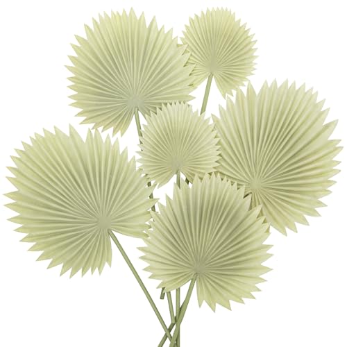 DILATATA Pu Foam White Artificial Palm Leaves Faux Palm Tropical Leaves Fake Palm Fronds for DIY Wedding Bouquets Fake Leaves for Centerpieces Arrangements Bridal Shower Palm Leaf for Home Decor-6Pcs - color: White