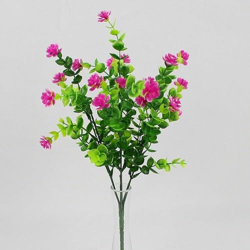 1 Pack 7-Fork Simulated Eucalyptus Roses, Green Potted Artificial Flowers, Home Decoration and Wall Decoration(Rose Pink) - color: Rose Pink