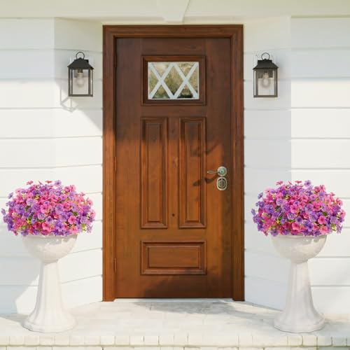 Lifewit Artificial Flowers for Outdoor Indoor, 12 Bundles Plastic Fake Flowers Daisy with Eucalyptus Leaves for Home Garden Decor, Porch, Window Box(Mix for Fuchsia Purple) - color: Fuchsia & Purple