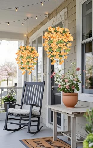 IPOPU Artificial Bougainvillea Hanging Flowers 2PCS UV Resistant Fake Silk Bougainvillea Plant Vine Faux Hanging Flowers for Garden Yard Porch Patio Wedding Wall Home Outdoor Decor (Orange) - color: Orange