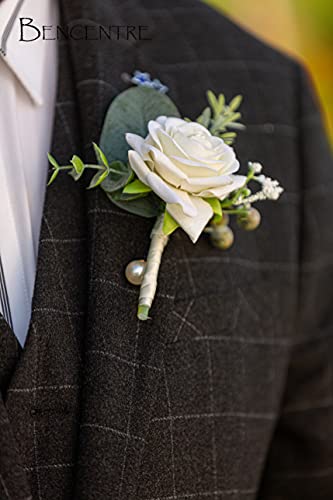 White Boutonniere for Men,Prom boutonnieres,Groom and Groomsmen Boutonniere for Wedding Ceremony Anniversary, Formal Dinner Party and Grad Night (Set of 6) - color: White, size: set of 6