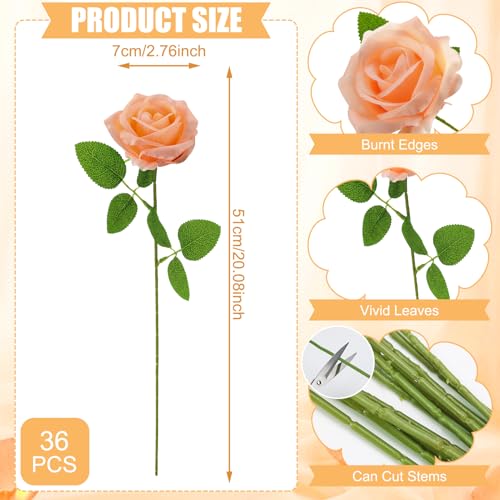 36 Pcs Peach Pink Artificial Roses with Long Stems, Fake Silk Rose Artificial Flowers Bulk for Bridal Wedding Bouquet Centerpiece Ball Arrangement Party Decor - color: Peach Pink