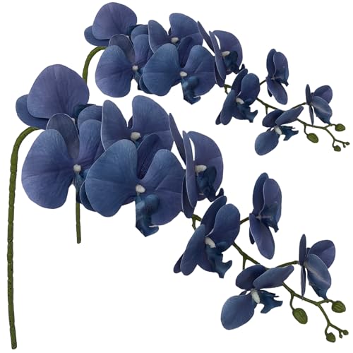 FagusHome Artificial Phalaenopsis Flowers Branches 9 Large Blooms Artificial Orchid Flowers Stem Plants 42 Inches 2 Pcs for Home Wedding Décor (Dark Blue) - color: Dark Blue