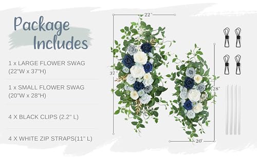 Arch Flower Kit of 2 - Artificial Floral Swag for Wedding Welcome Sign, Reception Ceremony Signs, Chair Decor (Dusty Blue & Ivory) - color: Dusty Blue & Ivory