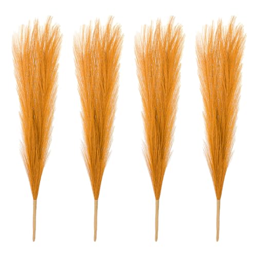 PATIKIL 17 Inch Faux Pampas Grass, 4 Pcs Boho Decor for Home Decoration Artificial Tall Fluffy Stems for Wedding Flower Party Vase Arrangement Centerpieces, Golden - color: Golden