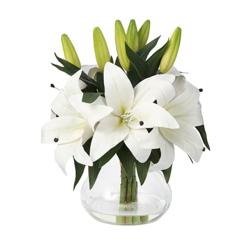 GarveeHome Artificial Lily Flower, Faux Lily Flowers Stems for Vase, Silk Fake Flowers for Home Table Office Wedding Party Decor (White) - color: Tiger Lily ,White