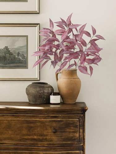 Briful Faux Fall Stems Eucalyptus Stems Artificial Branches for Vase Set of 3 Fake Burgundy Stems Sprays for Home Decor Indoor Party Wedding - color: Burgundy#073