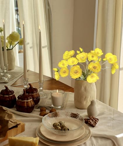 Artificial Flowers 5Pcs Poppies Flowers Artificial Silk Flowers for Home Office Wedding Outdoor Decor (Yellow) - color: Yellow