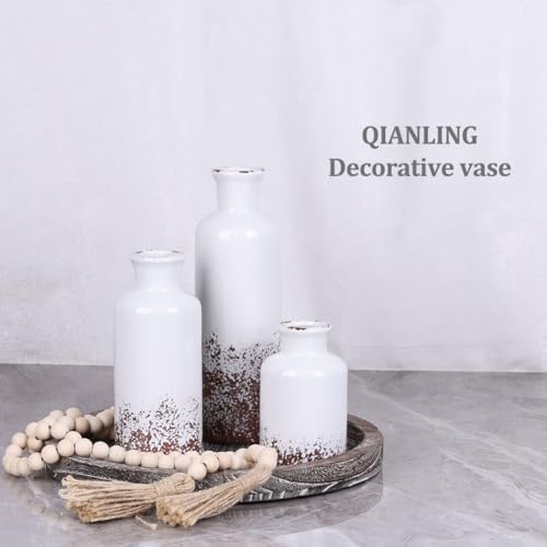 Gray Ceramic Vase Set - 3 Grey Small Vases, Farmhouse Country Flower Vase Home Decor, Living Room Decoration, Table Decoration, Fireplace Decor, and Entrance Decorations Centerpieces - color: Distressed Gray