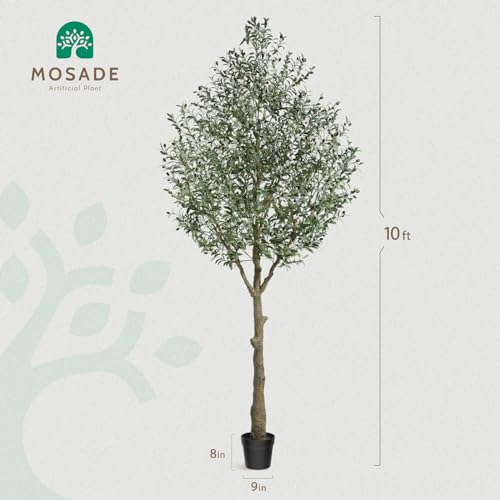 MOSADE Artificial Olive Tree 10 Feet Fake Olive Plant and Handmade Seagrass Basket, Perfect Tall Faux Topiary Silk Tree for Indoor Entryway Decor Home Office Gift
