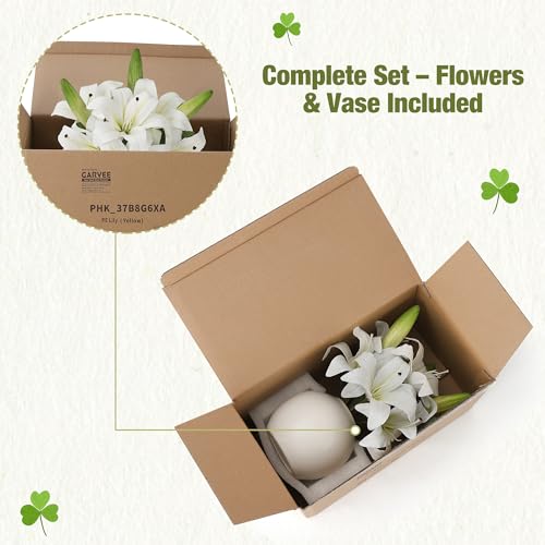 White Real Touch Artificial Tiger Lily and Easter Lily, Silk Faux Flowers Arrangement with Ceramic Vase, Fake Floral Bouquet for Easter, Office, and Home Decor - color: White, size: Lily, Silk