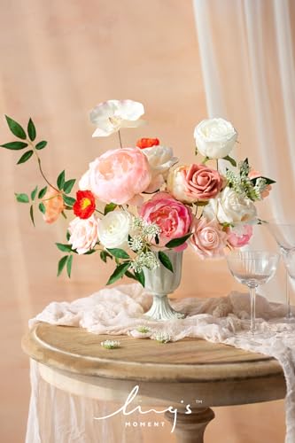 Ling's moment Fake Flowers Box, Faux Artificial Greenery Stems Foam Roses Silk Peonies Orchid Poppy Fabic Flower for Centerpieces Bouquet Wedding Vase Floral Decorations, Coral & Ivory, Grand Combo - color: Pk-coral & Ivory, size: Grand
