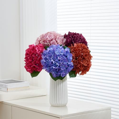 8Pcs Fake Flowers Silk Hydrangea Artificial Flowers Bouquets Faux Hydrangea Stems for Home Table Centerpieces Wedding Party Decoration - color: Fuchsia
