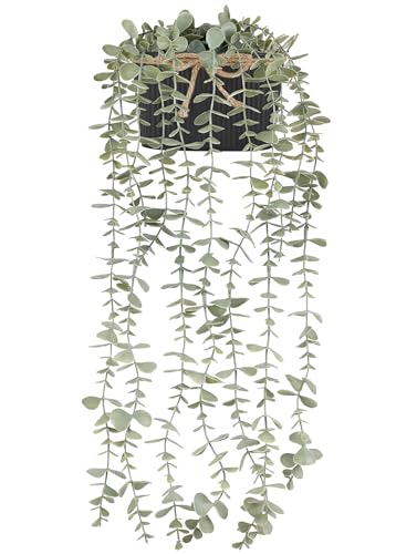 Mkono Fake Hanging Plants in Farmhouse Galvanized Pots Rustic Faux Potted Eucalyptus Greenery Indoor Artificial Plants for Book Shelf Mantel Living Room Bathroom Bedroom Home Office Decor (1, Black) - color: Black