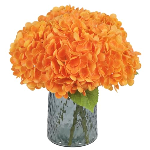 IPOPU 6PCS Real Touch Hydrangea Artificial Flowers Orange Faux Hydrangeas with Stems Latex Realistic Full Fake Hydrangeas for Wedding Centerpieces Bouquets DIY Floral Arrangements Home Decor (Orange) - color: Orange