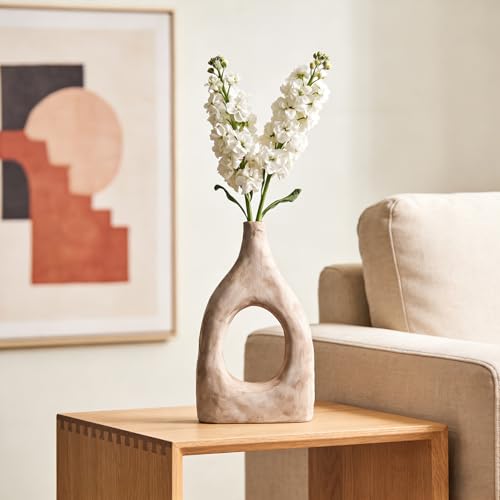 Large Boho Ceramic Floor Vase for Home Decor, Matte Narrow Hollow Vase for Pampas Grass, Minimalist Decorative Centerpiece for Living Room, Entryway, Office (Beige Large) - color: Beige Large
