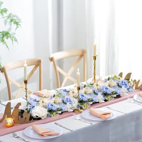 6Pcs Garland Artificial Flowers, Realistic Flower Vines for Wedding Arch Decor, Faux Silk Floral Runner Silk Hanging Flower Vines for Home Garden Outdoor Wedding Arch Party Ceremony - color: Blue + White