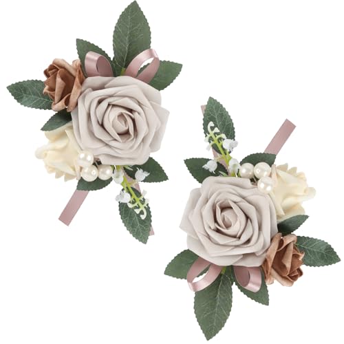 2pcs Wedding Shoulder Corsage Artificial Flowers Dusty Pink Fake Rose Flowers for Girl/Mother Homecoming/Prom Bride Bridal Anniversary Party Corsages Wrist Decor (Dusty Pink) - color: Dusty Pink