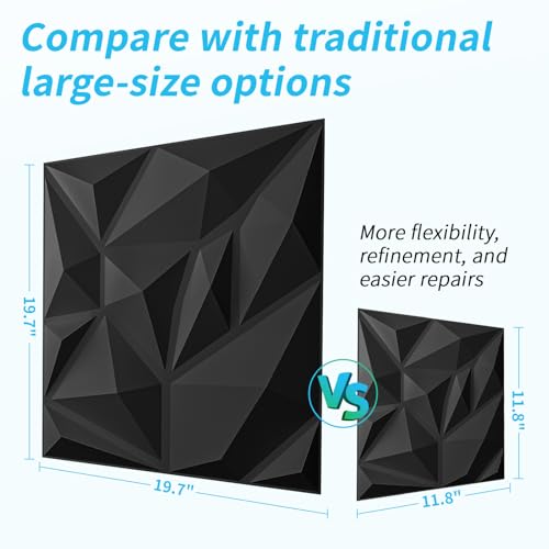Art3d Decorative 3D Wall Panels, PVC Interior Wall Décor, Black - color: Black, size: 11.8"x11.8"