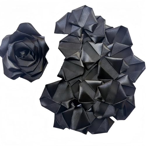 100Pcs Pre-Shaped Satin Ribbon Petals, DIY Forever Rose Making Supplies for Wedding Decor, Christmas, Mother's Day (Black) - color: 100 Pcs Black