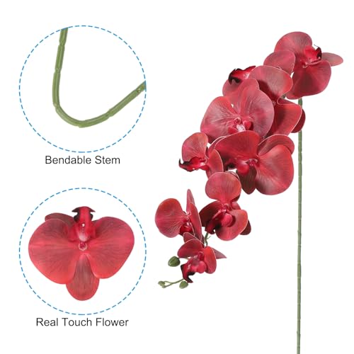 PATIKIL Artificial Orchid Stems 41", 3 Pack 9 Heads Faux Phalaenopsis Flowers Real Touch Fake Orchid Flower Branch for Vase Home Wedding Decoration, Burgundy - color: Burgundy