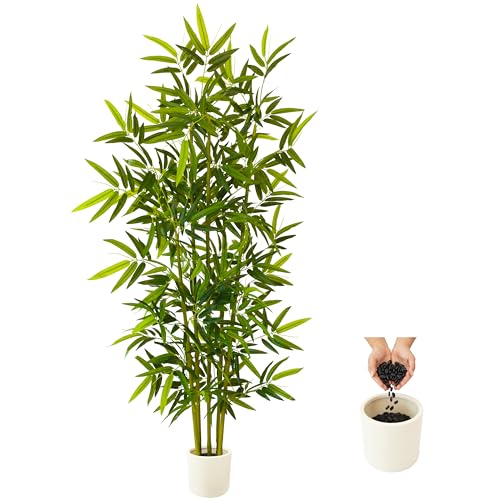 Warmplants Artificial Bamboo Tree, 6ft Tall Fake Bamboo Plant with White Planter, Faux Trees with 5 Trunks and Lifelike Leaves for Indoor Outdoor Home Office Décor - color: Bamboo, size: 6ft