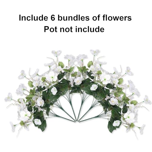 Fake Hibiscus Artificial Flowers for Outdoors Spring Summer Decoration, 6 Bundles Silk White Hibiscus Flowers Bouquet UV Resistant Look Real Faux Plants for Outside Planter Front Door Porch Balcony - color: White