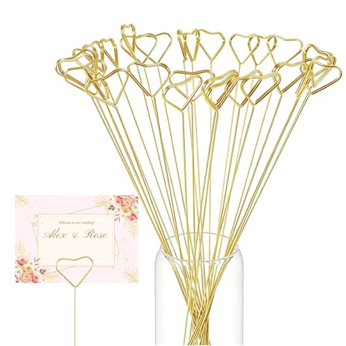 30-Pack Floral Picks Flower Bouquet Decoration Picks - 13 Inch Metal Sticks for Floral Arrangements, Wedding, Party & Craft Decor (Gold Heart) - color: Gold heart