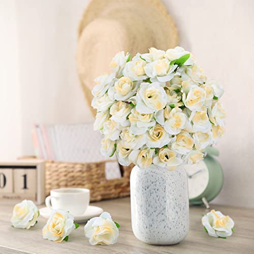 Yinsun 50pcs Mini Roses Artificial Flowers Heads, 1.57” Real Touch Silk Fake Flowers for DIY Wedding Bridal Shower Baby Shower Party Decorations (Cream) - color: Cream, size: 1.57 Inch