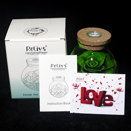 Preserved Real Roses with Colorful Mood Light Wishing Bottle,Eternal Rose，Never Withered Flowers,for Bedroom Party Table Decor, Christmas Decorations,a Gifts for Women 4.3inch1pcs (Green) - color: Green