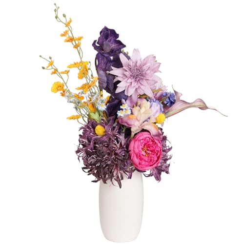 Artificial Flowers & Fake Flowers Bouquet, Lifelike Faux Silk Spider Lily Arrangement, Luxe Jewel Tone Centerpiece for Home Wedding Party