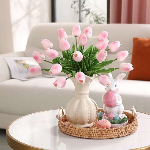 30 Pcs Artificial Tulips PU Faux Flowers, Pink Real Touch Fake Tulips for Valentine's Day Spring Easter Home Kitchen Wedding Decorations and New Year Decor - color: Pink