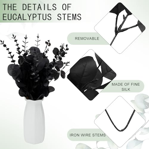 Giegxin 180 Pcs 3 Kinds Mixed Artificial Eucalyptus Leaves Stems Bulk Silver Dollar Leaves Picks Dried Eucalyptus Bundle Faux Spray for Wedding Vase Bouquet Floral Arrangement (Black) - color: Black