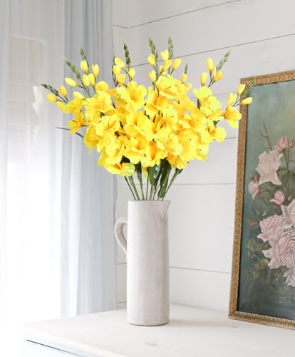IPOPU Yellow Gladiolus Artificial Flowers 10 PCS 30.3 in Silk Gladiolus Flowers with Stems for Home Wedding Office Decoration(Yellow) - color: Yellow