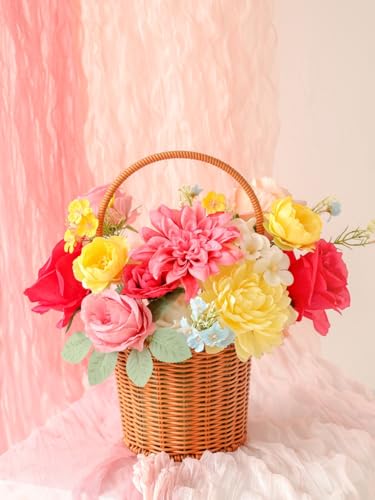 Artificial Flower Box Set Pink & Yellow Silk Flowers Rose Faux Flowers for DIY Bouquets Centerpieces Arrangements Table Decor Baby Shower Party Home Decor (Pink & Yellow) - color: Pink & Yellow