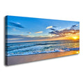 Aibonnly Wall Art Canvas Painting Seaside Sunset over the beaches 1 Piece blue sea view Ocean Picture Poster Print Framed and Stretched Ready to Hang for Living Room Bedroom Kitchen Office - color: Blue, size: 48"L x 24"W