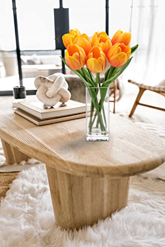 Briful Fake Flowers Artificial Tulip Flower Orange in Clear Vase, Real Touch Foam Tulip Arrangement Suitable for Home Office Decoration, Dining Table Centerpiece - color: Orange