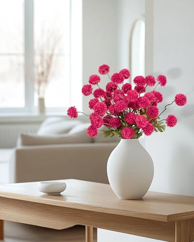 DuHouse 6pcs Artificial Flowers Faux Silk Pompon Mum,Silk Small Mini Chrysanthemum Ball with Stems for DIY Wedding Bouquets Centerpieces Vase Home Table Kitchen Decorations(Hot Pink) - color: Hot Pink, size: 6pcs