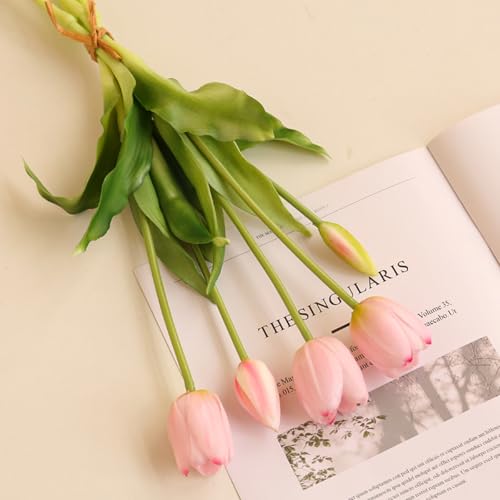 Fake Tulips Real Touch Artificial Flower Bouquet Faux Latex Tulips Flowers for Home Table Party Wedding Decoration 10 Pcs (Pink) - color: Pink