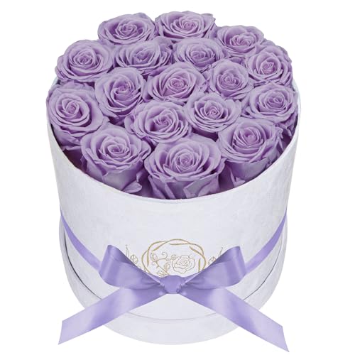 Prifroti 17 Flowers in a Luxury Suede Box, Birthday Gifts for Women, Preserved Flowers, Mothers Day Roses Gift for Mom, Lavender - color: Lavender, size: 17 Roses