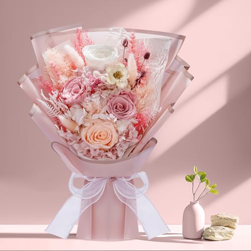 Bonsion Preserved Flowers Gifts for Women, Flower for Delivery, Dusty Rose Gifts fo Her, Preserved Roses Bouquets, Birthday Gifts for Grandma, Mothers Day Flowers for Wife - color: Dusty Rose