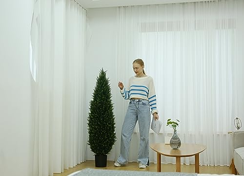 5.2FT (63") Artificial Cedar Outdoor Artificial Shrub UV Resistant Foliage Potted Home Office Various Interior Porch Plants Artificial Outdoor Trimmed Topiary Trees