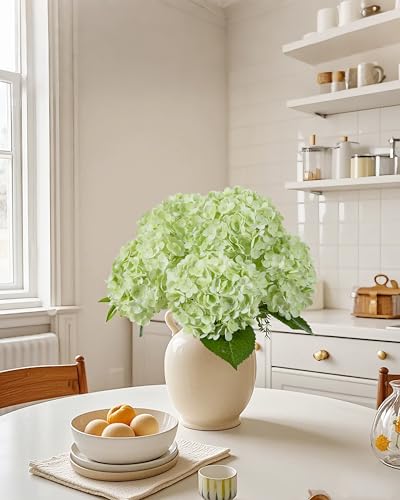 DuHouse 4Pcs Large Hydrangea Artificial Flowers,20 inch Latex Real Touch Hydrangeas Lifelike Hydrangea Flower for Home Wedding Bouquets Centerpieces Party Living Room Decoration(Light Green) - color: Light Green, size: 4pcs