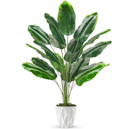 Der Rose Tall Fake Plants 28" Artificial Potted Tropical Faux Plants Banana Tree Indoor for Home Office Living Room Balcony Decor - color: White-bird of Paradise Artificial Plant